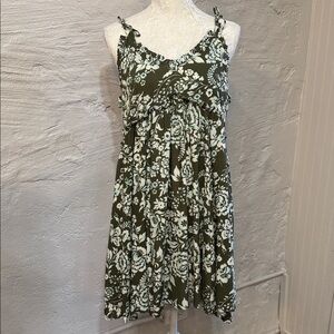 Patrons of Peace Size Medium Sundress Tie Spaghetti Strap Green Floral Mini